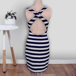 Garage Striped Criss Cross Back Halter Bodycon Dress- NWOT